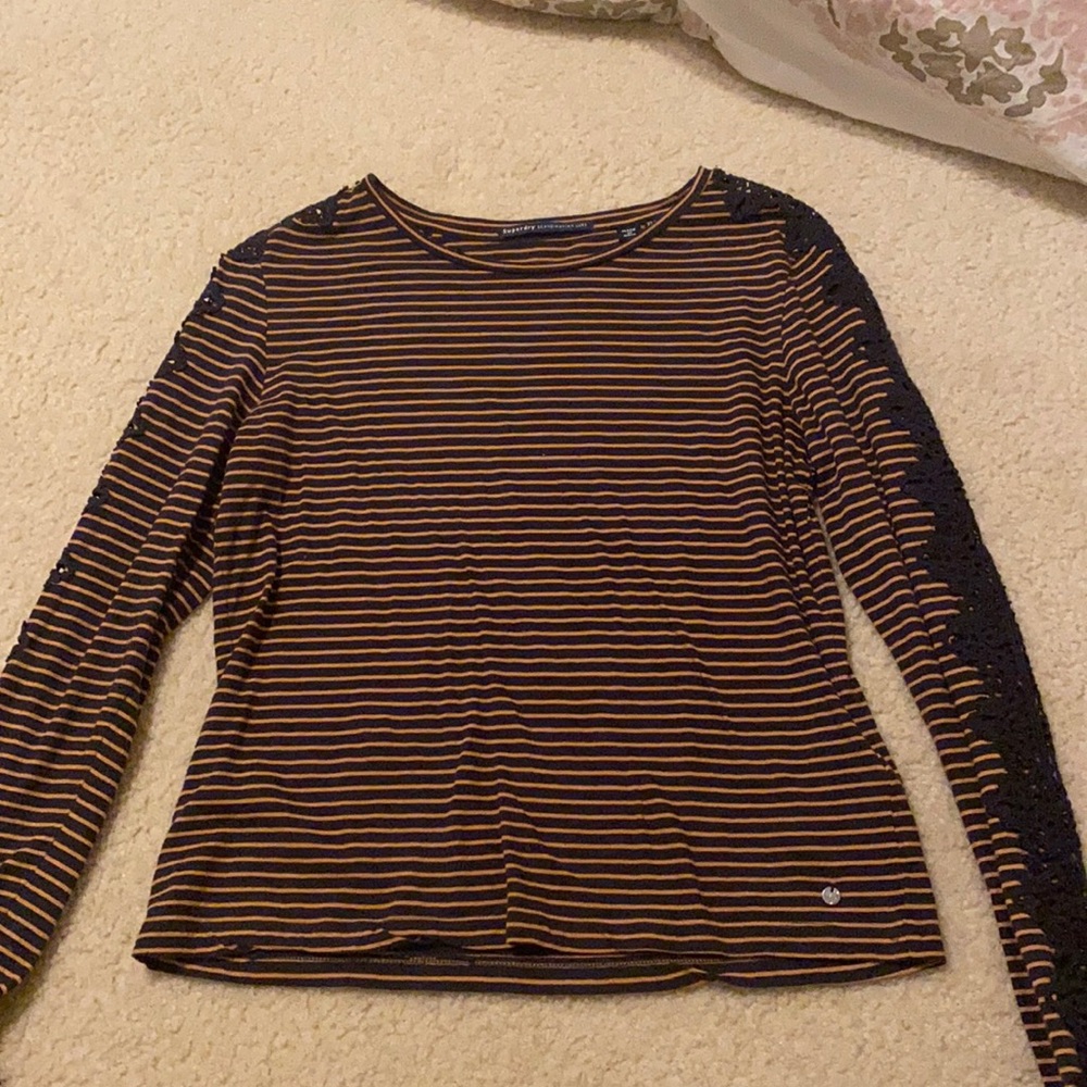 Superdry Orange and Navy Striped Top